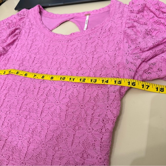 Free People Tea Time Top Plumeria Open Back Floral Lace Balloon Sleeves Size L - Picture 10 of 15